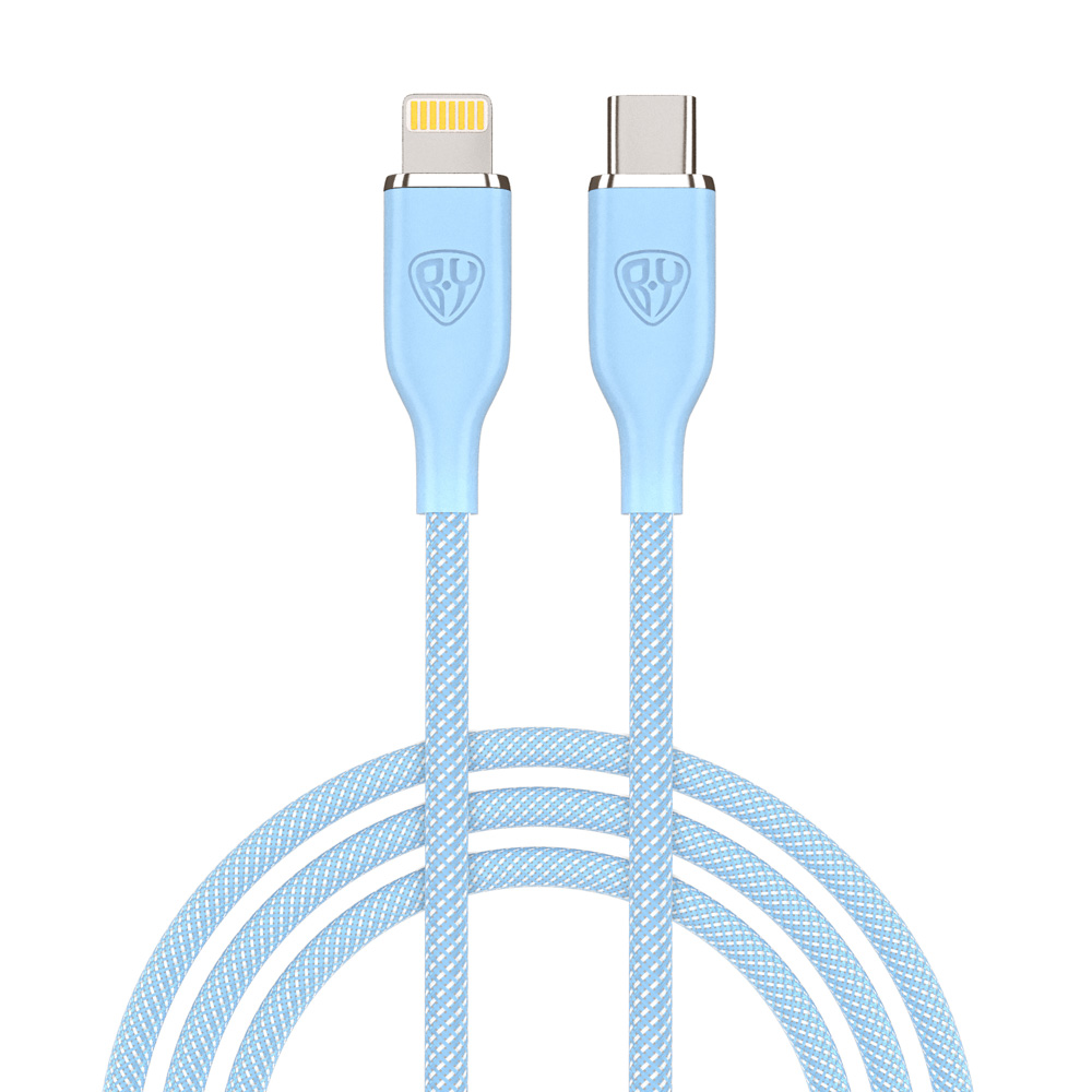 Кабель для зарядки Type C-iP BY Elite, 2.4А, 1м, 22Вт, Быстрая зарядка, голубой, арт.№ 931-298