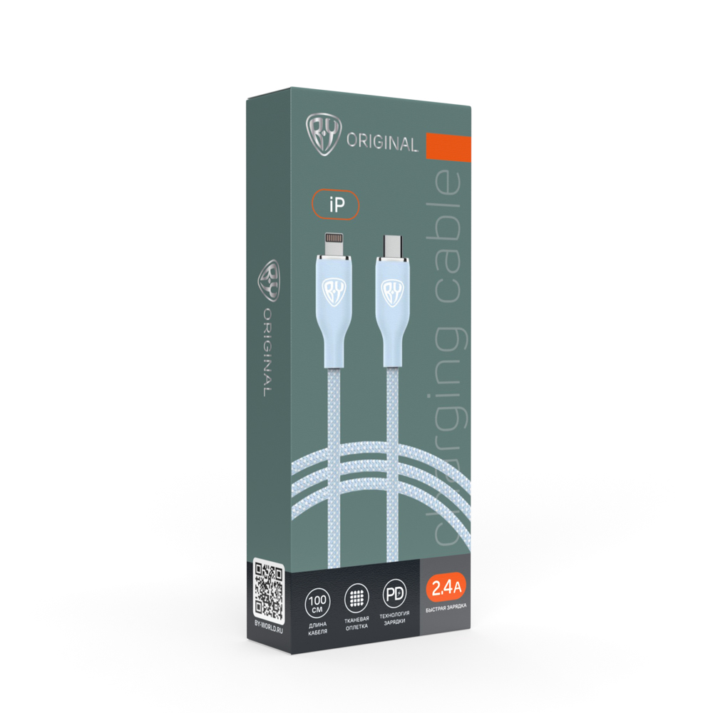 Кабель для зарядки Type C-iP BY Elite, 2.4А, 1м, 22Вт, Быстрая зарядка, голубой, арт.№ 931-298