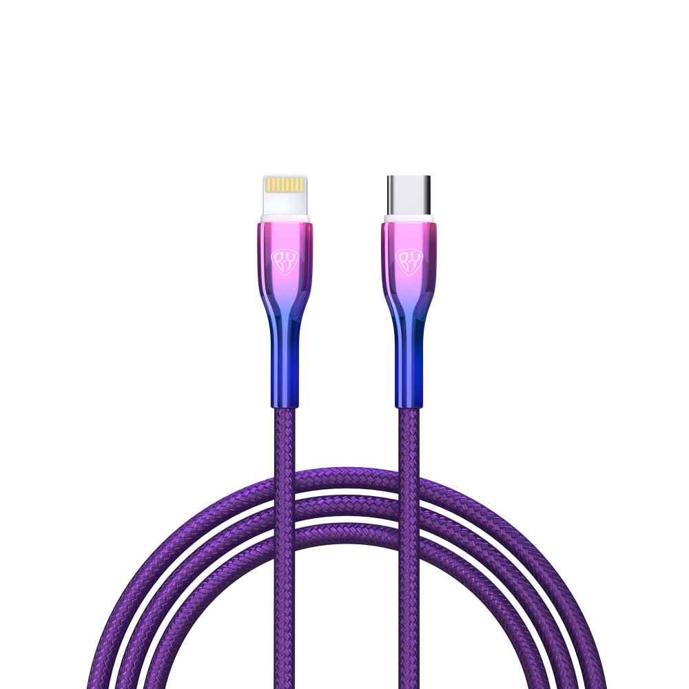 Кабель для зарядки Type C-iP BY Jam, 1м, Быстрая зарядка 2.4А, PD 22Вт, тканевый, фиолетовый, арт.№ 931-036