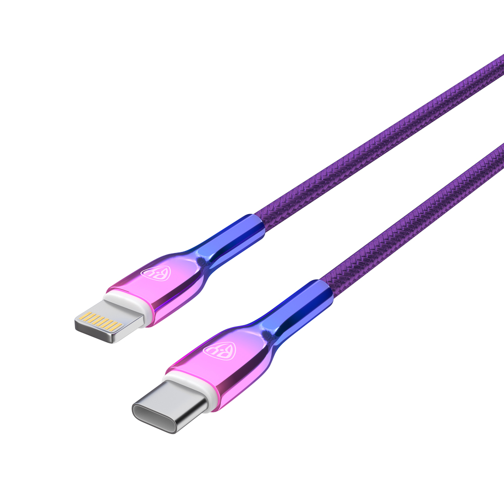 Кабель для зарядки Type C-iP BY Jam, 1м, Быстрая зарядка 2.4А, PD 22Вт, тканевый, фиолетовый, арт.№ 931-036