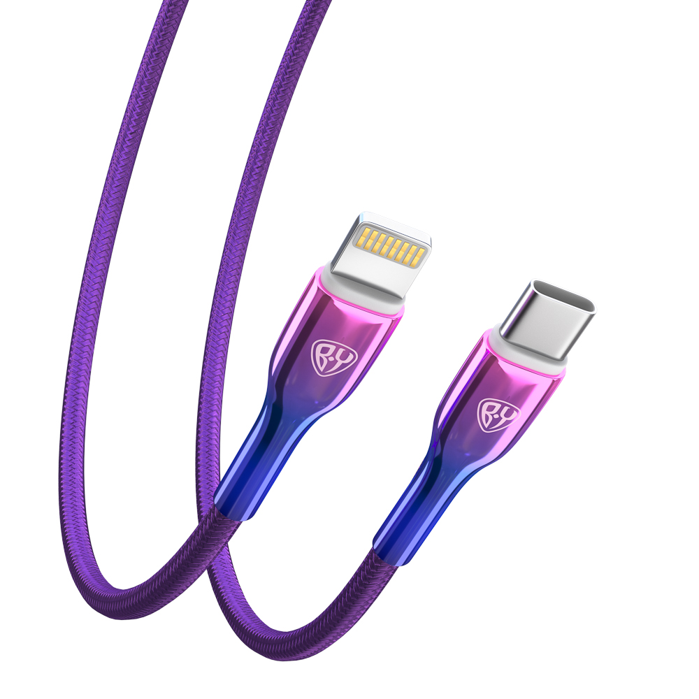 Кабель для зарядки Type C-iP BY Jam, 1м, Быстрая зарядка 2.4А, PD 22Вт, тканевый, фиолетовый, арт.№ 931-036