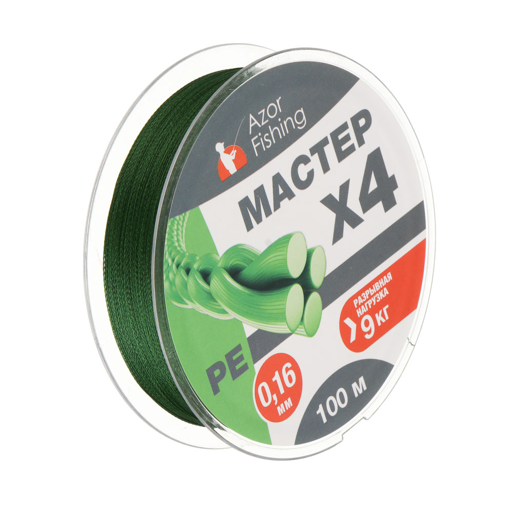 Леска плетеная "PE Мастер" тм AZOR FISHING, 100м, 0,16мм, 9,0кг, зеленая, арт.№ 144-060