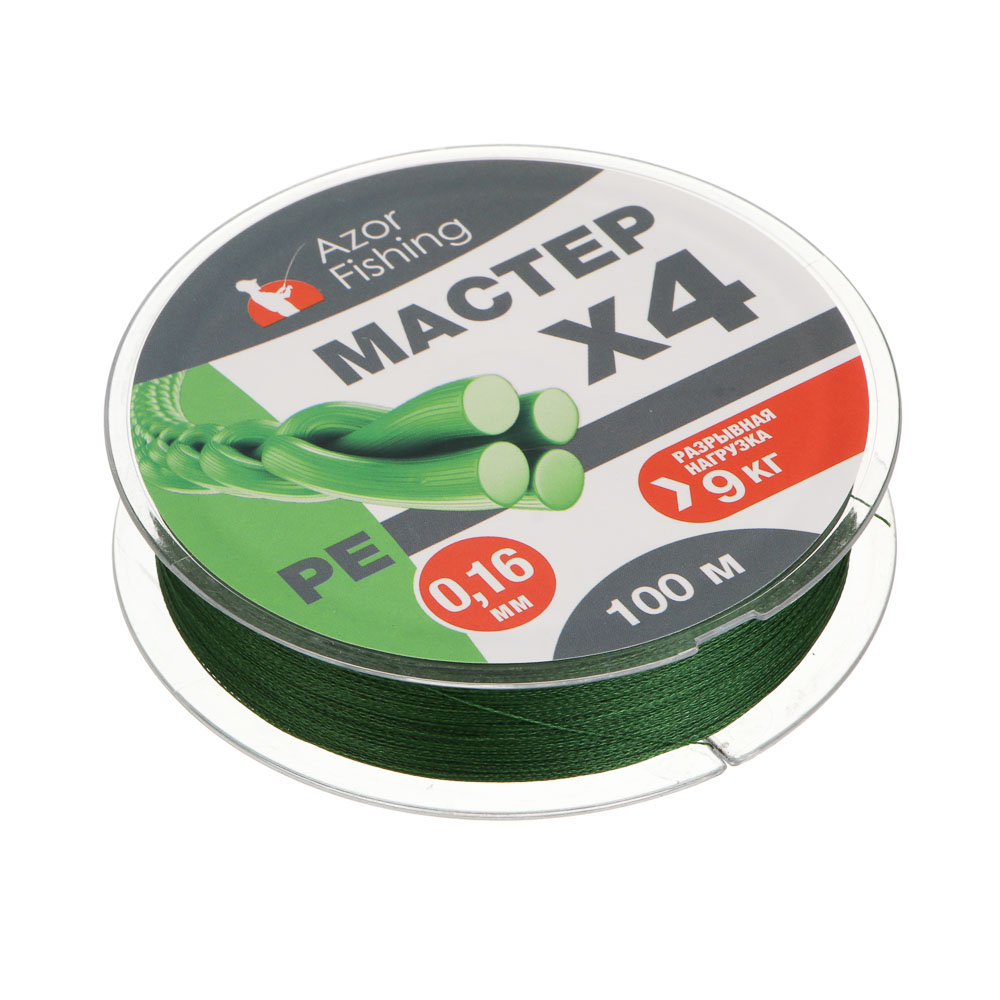 Леска плетеная "PE Мастер" тм AZOR FISHING, 100м, 0,16мм, 9,0кг, зеленая, арт.№ 144-060