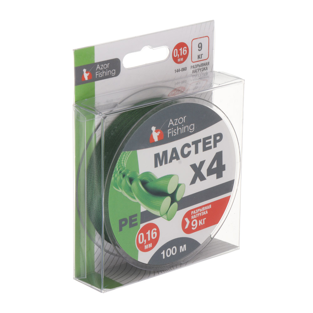 Леска плетеная "PE Мастер" тм AZOR FISHING, 100м, 0,16мм, 9,0кг, зеленая, арт.№ 144-060