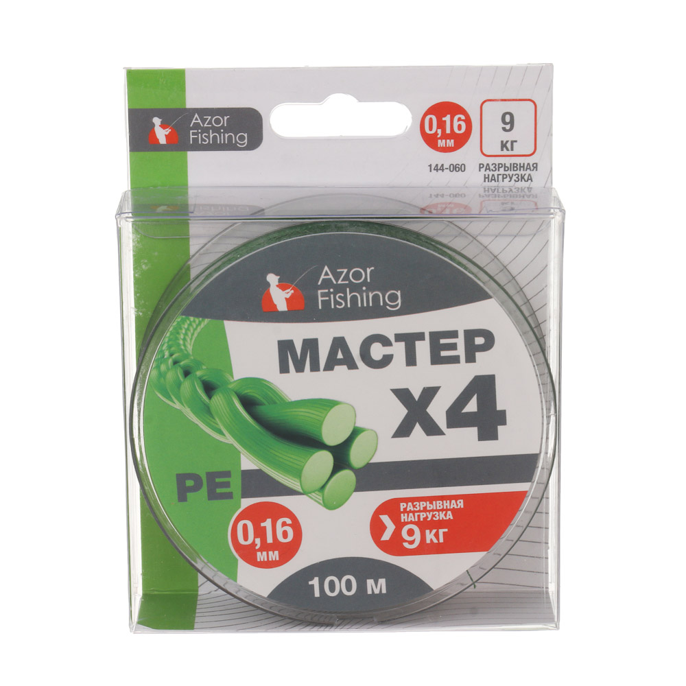 Леска плетеная "PE Мастер" тм AZOR FISHING, 100м, 0,16мм, 9,0кг, зеленая, арт.№ 144-060