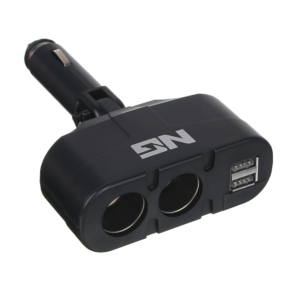 NG Разветвитель прикуривателя, 2 выхода +2 USB, 60 W, 2.1А, 12/24В,  пластик, арт.№ 738-013
