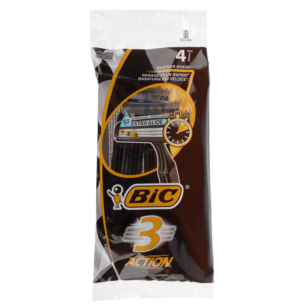 Станки для бритья мужские с тройным лезвием BIC Экшен, 4 шт, арт.№ 948-016