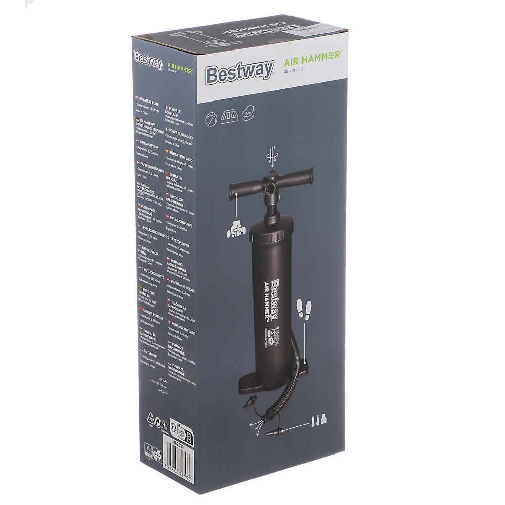 BESTWAY Насос ручной AIR HAMMER, объём 3,5л, 48см, 3 насадки в комплекте, 62030, арт.№ 332-043
