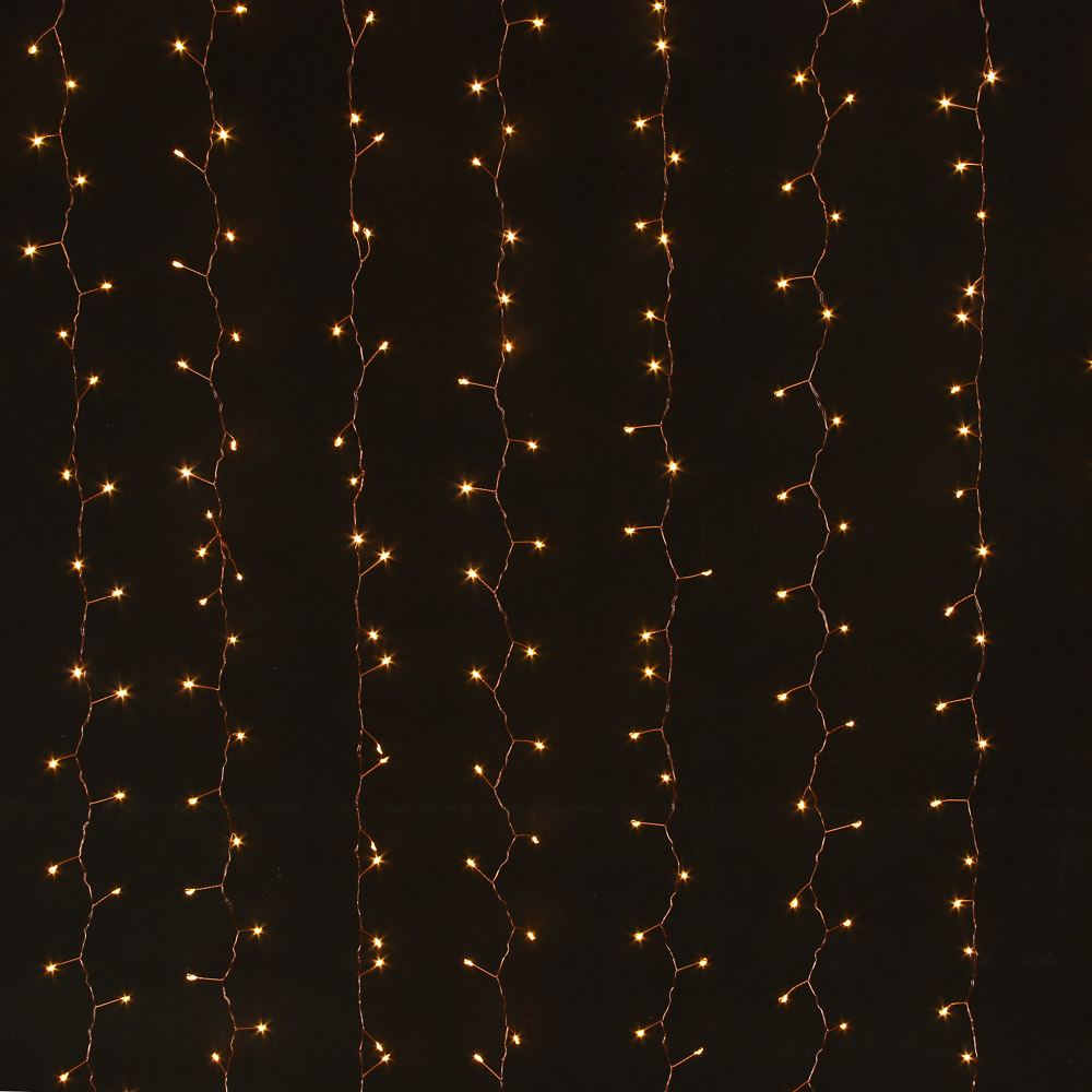 Гирлянда тм СНОУ БУМ Мишура Штора, 3х3 м, 750LED,  шампань, 8 режимов, проволока, медный цвет, 220В, арт.№ 382-107