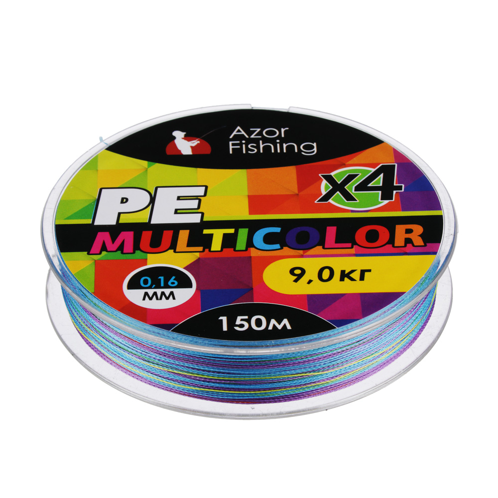 AZOR FISHING Леска плетеная, PE Премиум 4 нити, 150м, 0,16мм, 9,0кг, многоцветная, арт.№ 144-071