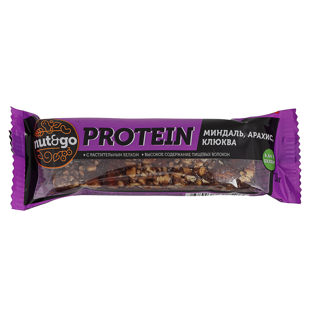 Батончик «Nut&Go» Protein миндаль, арахис, клюква, 36 г, арт.№ 347-584