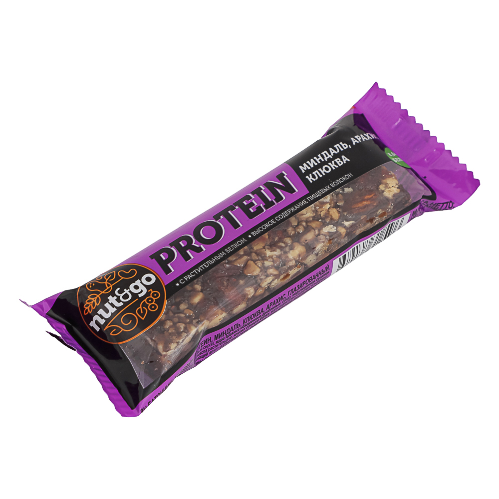Батончик «Nut&Go» Protein миндаль, арахис, клюква, 36 г, арт.№ 347-584