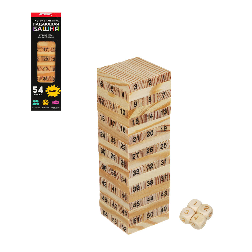 ИГРОЛЕНД Настольная игра "Падающая башня", дерево, 5,5х5,5х18,5см, арт.№ 272-162
