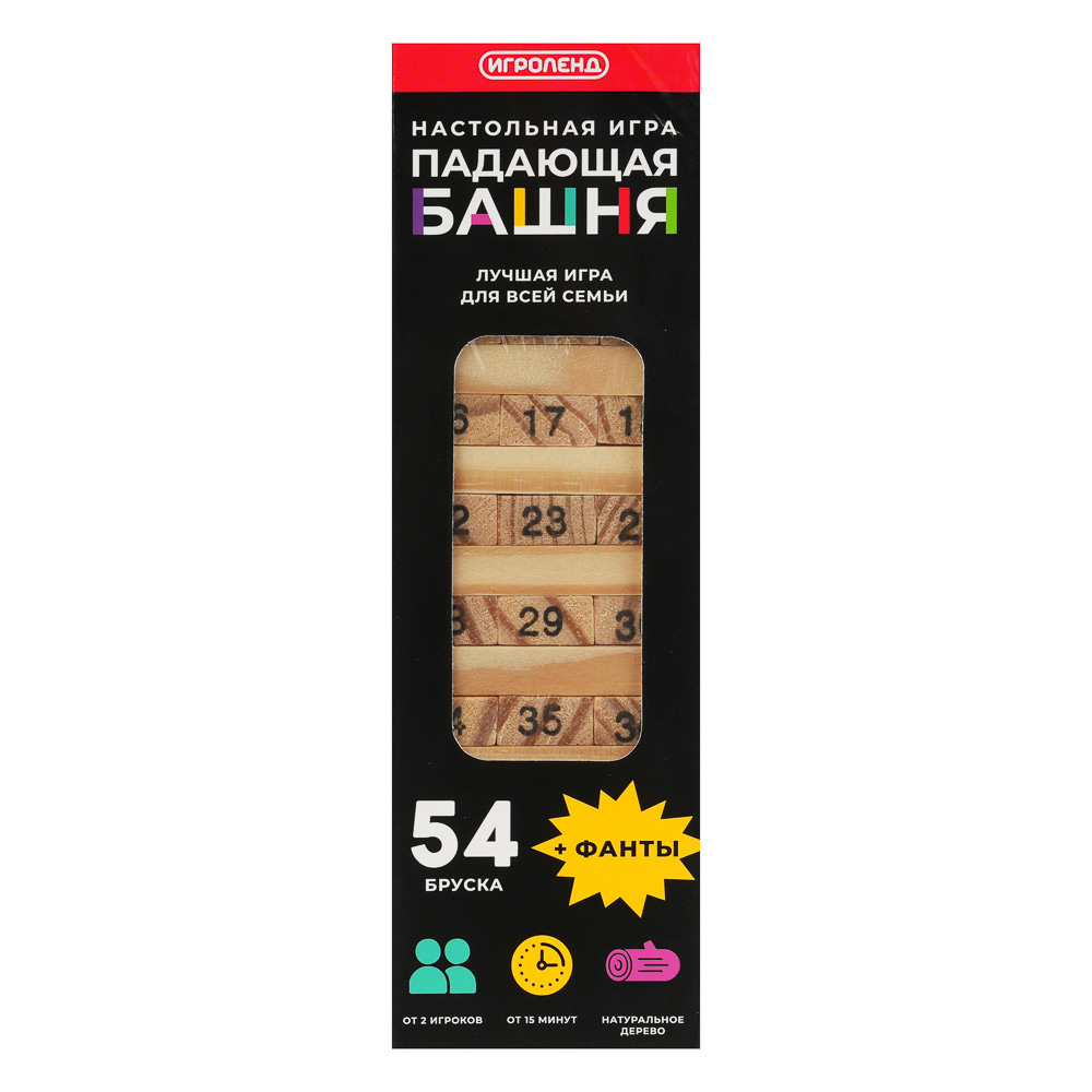 ИГРОЛЕНД Настольная игра "Падающая башня", дерево, 5,5х5,5х18,5см, арт.№ 272-162