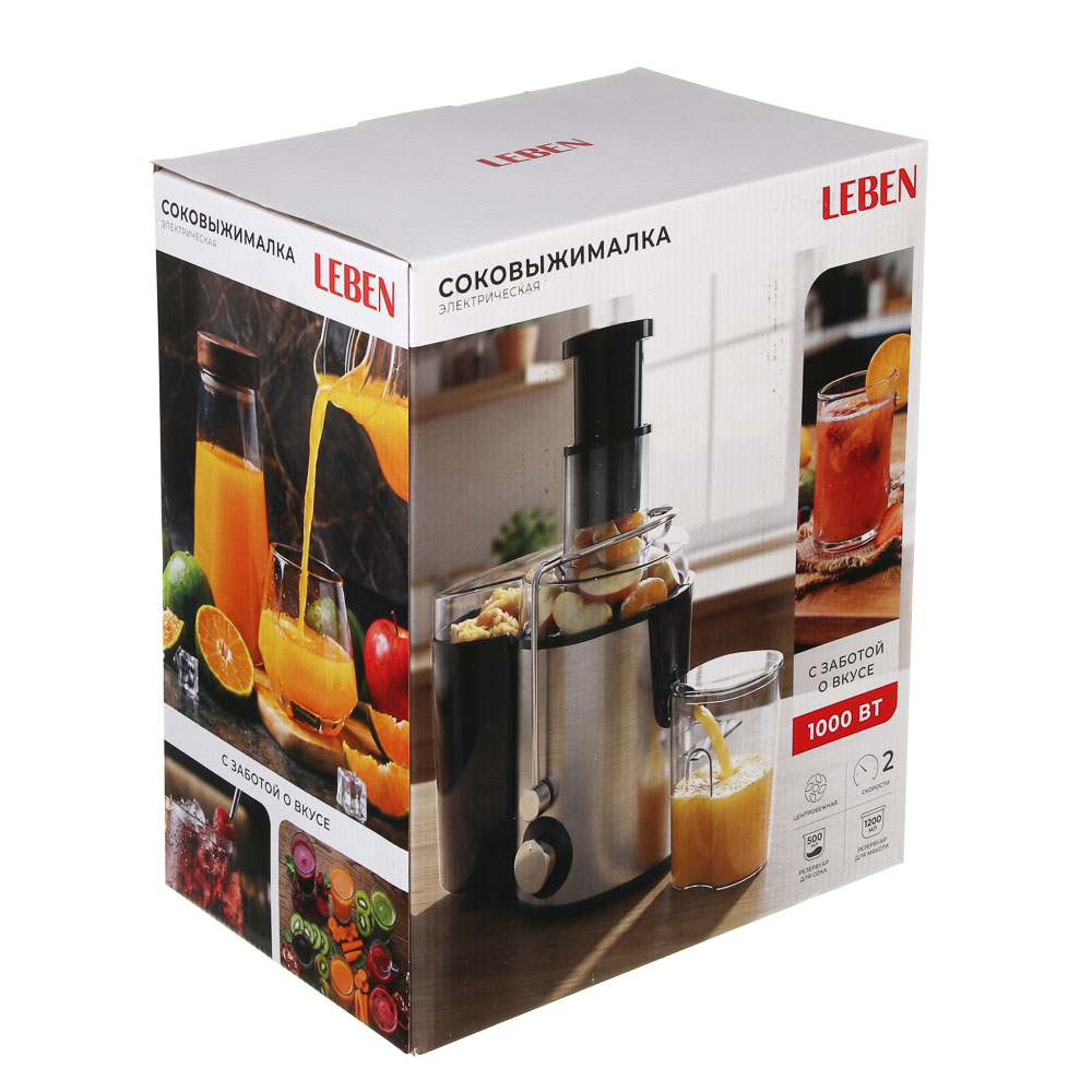 Соковыжималка электрическая центробежная тм LEBEN, 1000Вт, резервуары 500/1200мл, 220в, арт.№ 203-003