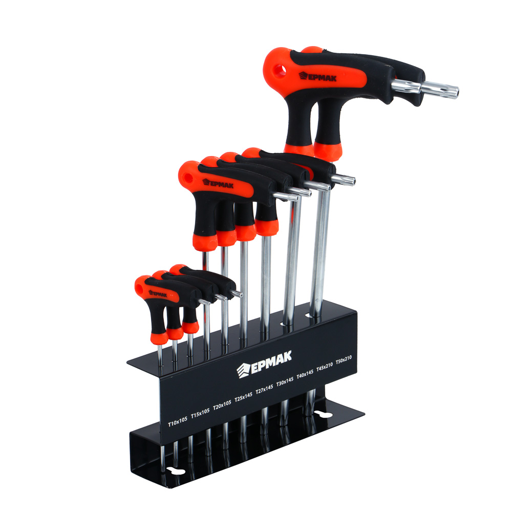 ЕРМАК Набор Т-образных имбусовых ключей Torx T10-T15-T20-T25-T27-T30-T40-T45-T50, арт.№ 633-029