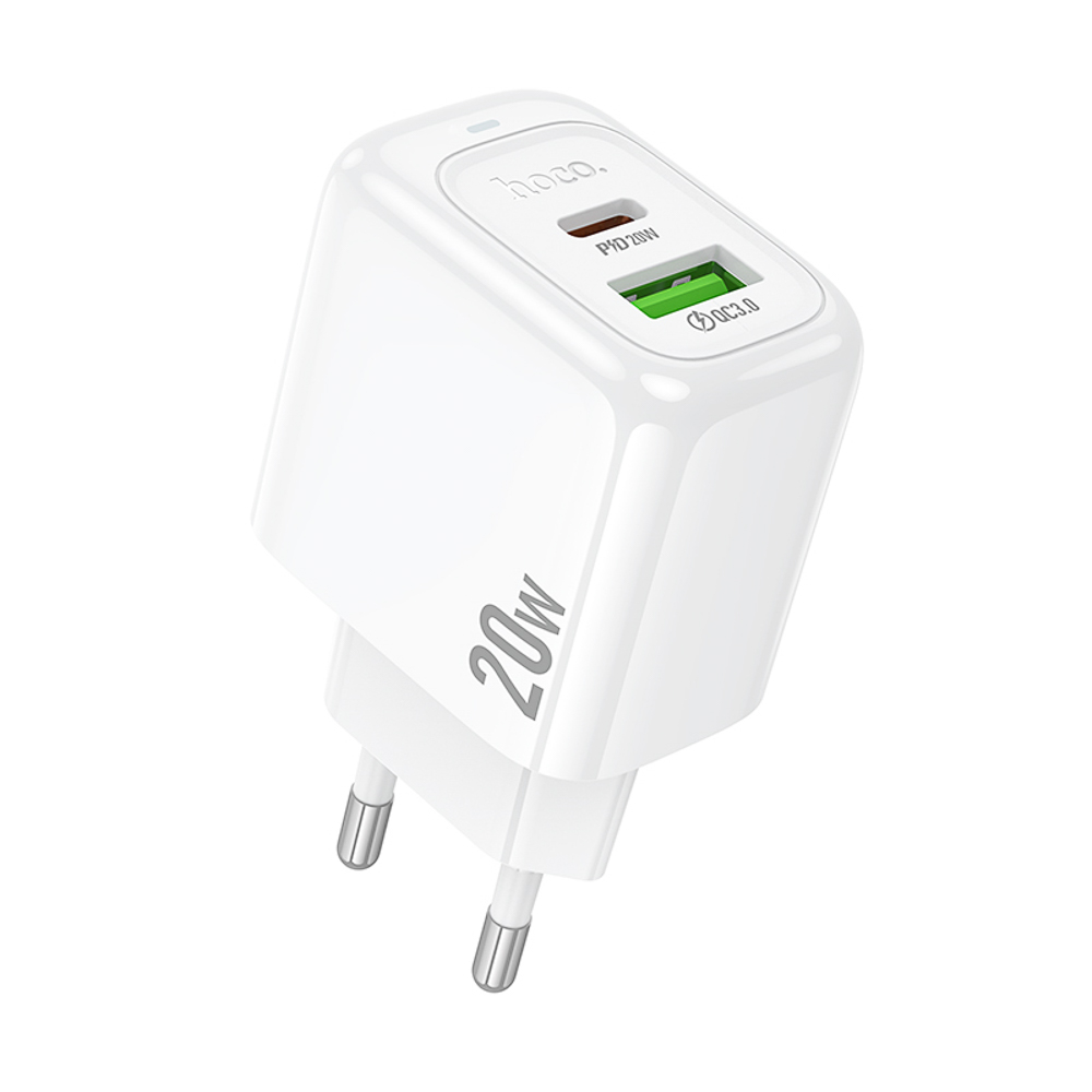 Сетевое зарядное устройство hoco. модель CS54A, USB-С PD 20W+QC3.0, цвет: белый, арт.№ 916-320