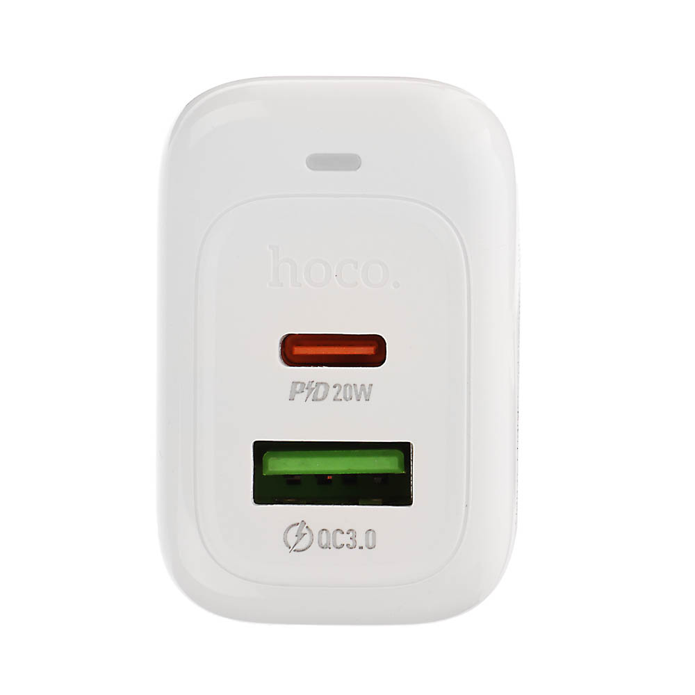 Сетевое зарядное устройство hoco. модель CS54A, USB-С PD 20W+QC3.0, цвет: белый, арт.№ 916-320