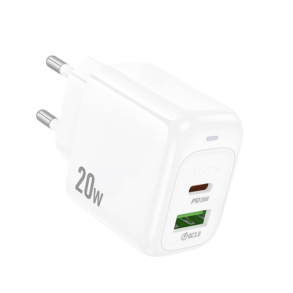 Сетевое зарядное устройство hoco. модель CS54A, USB-С PD 20W+QC3.0, цвет: белый, арт.№ 916-320