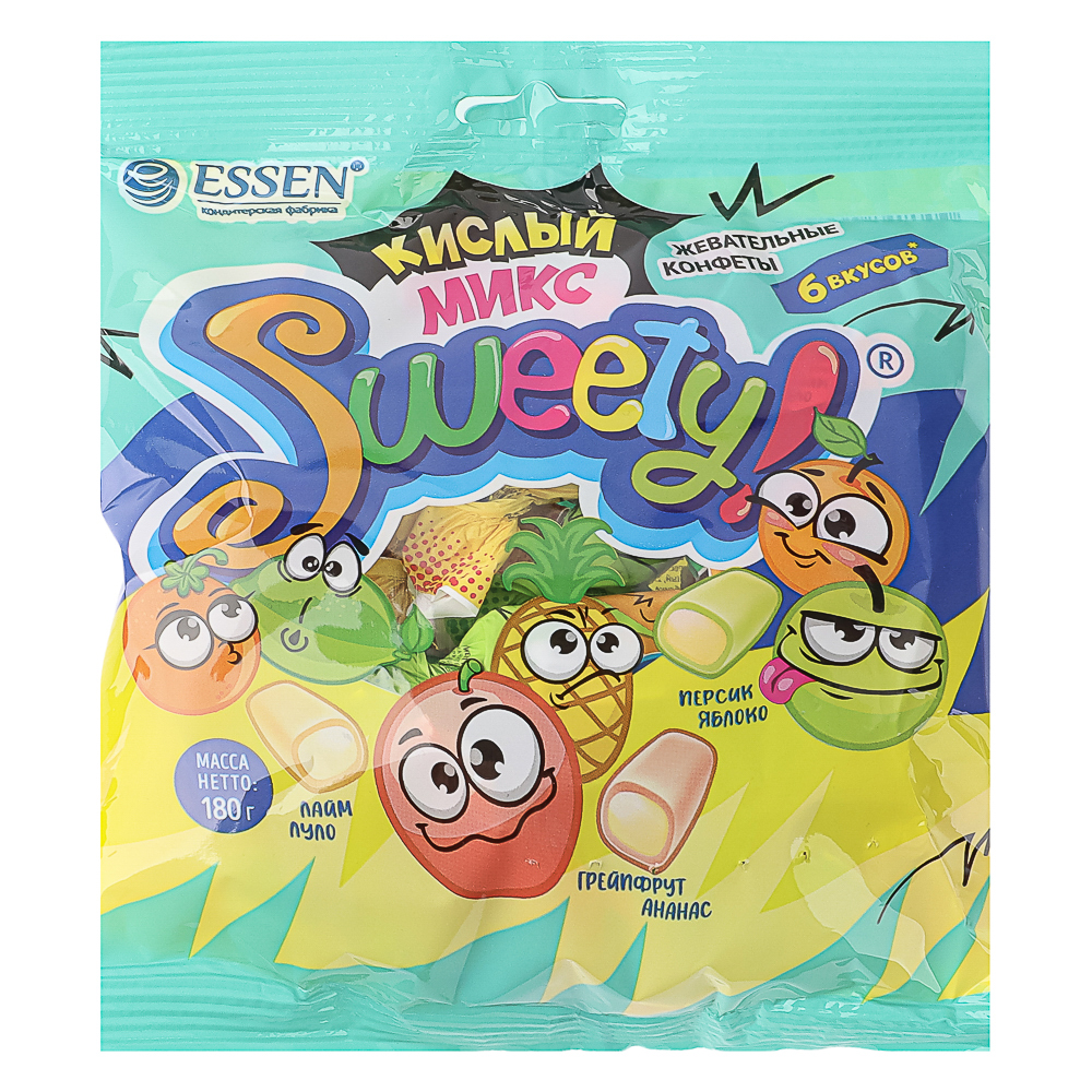 Конфеты SWEETY! Кислый микс, набор жевательных конфет в пакете, 180г, арт.№ 880-070