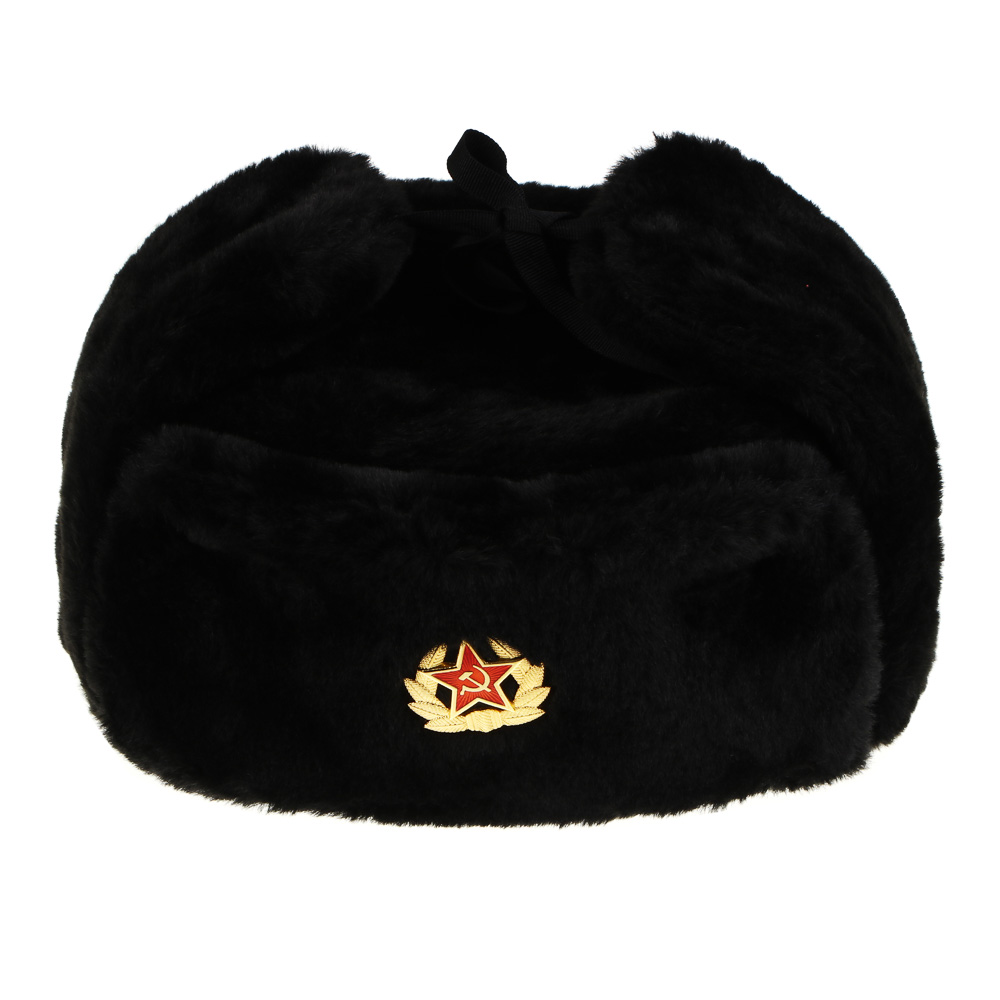 Шапка-ушанка с кокардой, тм GALANTE, р. 58, 100% полиэстер, черный цвет, 26-21, арт.№ 314-148