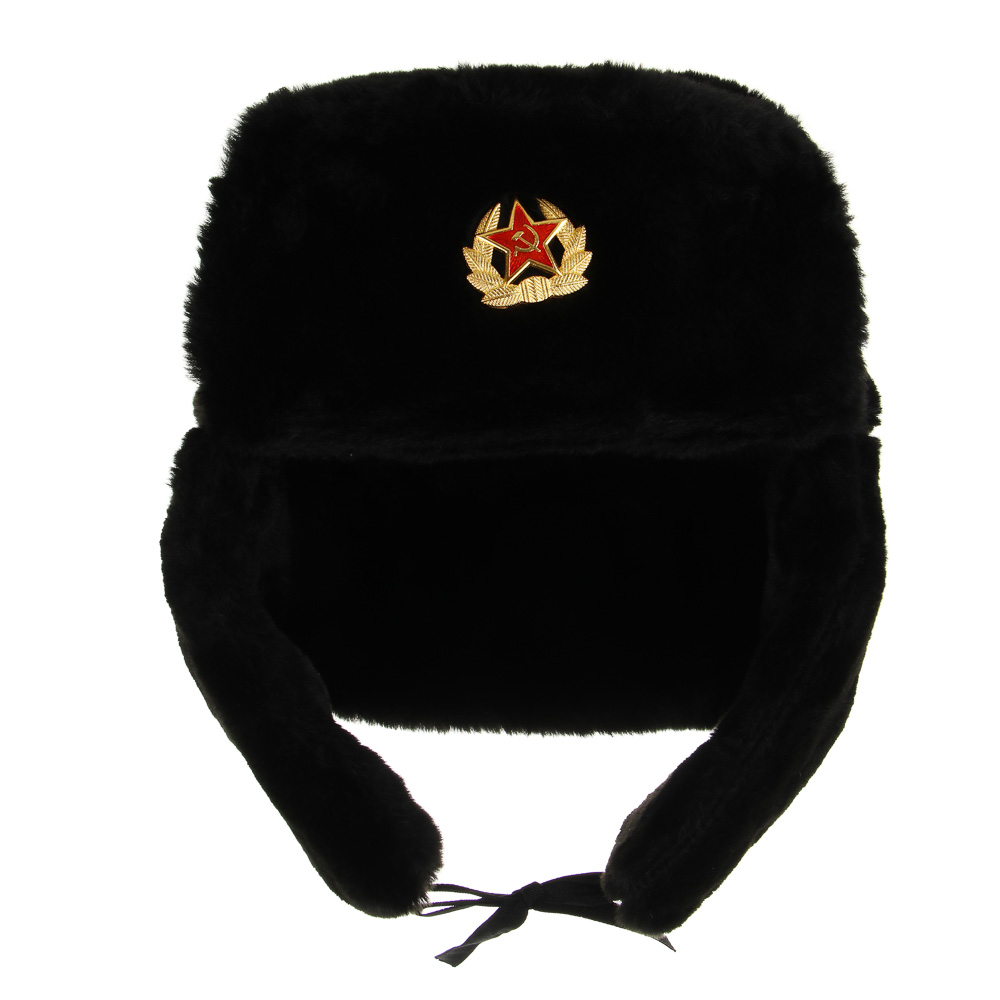 Шапка-ушанка с кокардой, тм GALANTE, р. 58, 100% полиэстер, черный цвет, 26-21, арт.№ 314-148