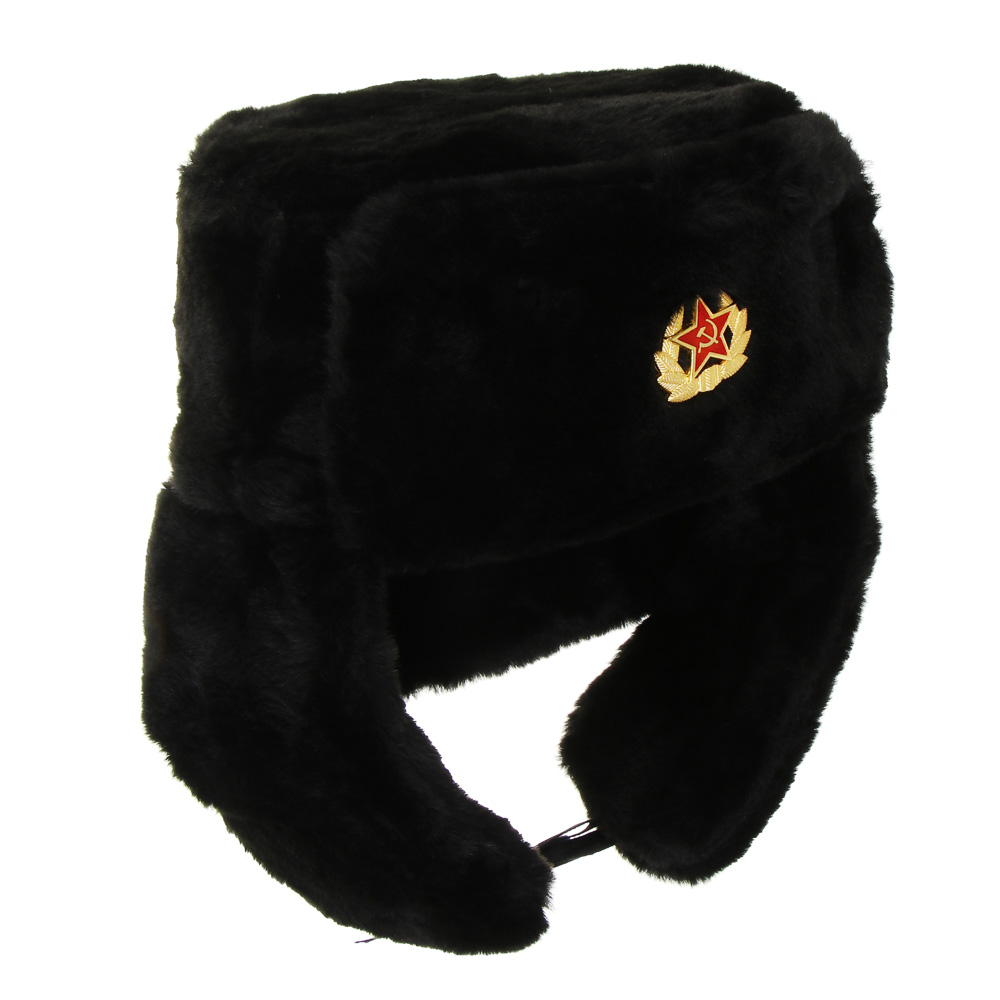 Шапка-ушанка с кокардой, тм GALANTE, р. 58, 100% полиэстер, черный цвет, 26-21, арт.№ 314-148