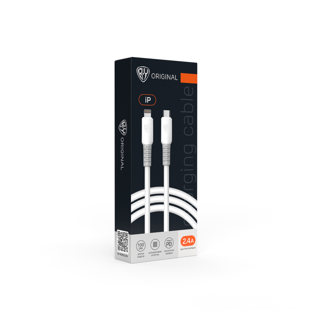Кабель для зарядки Type C-iP BY Powerful,1м, 2.4А, Быстрая зарядка PD, 22Вт, белый, арт.№ 931-335