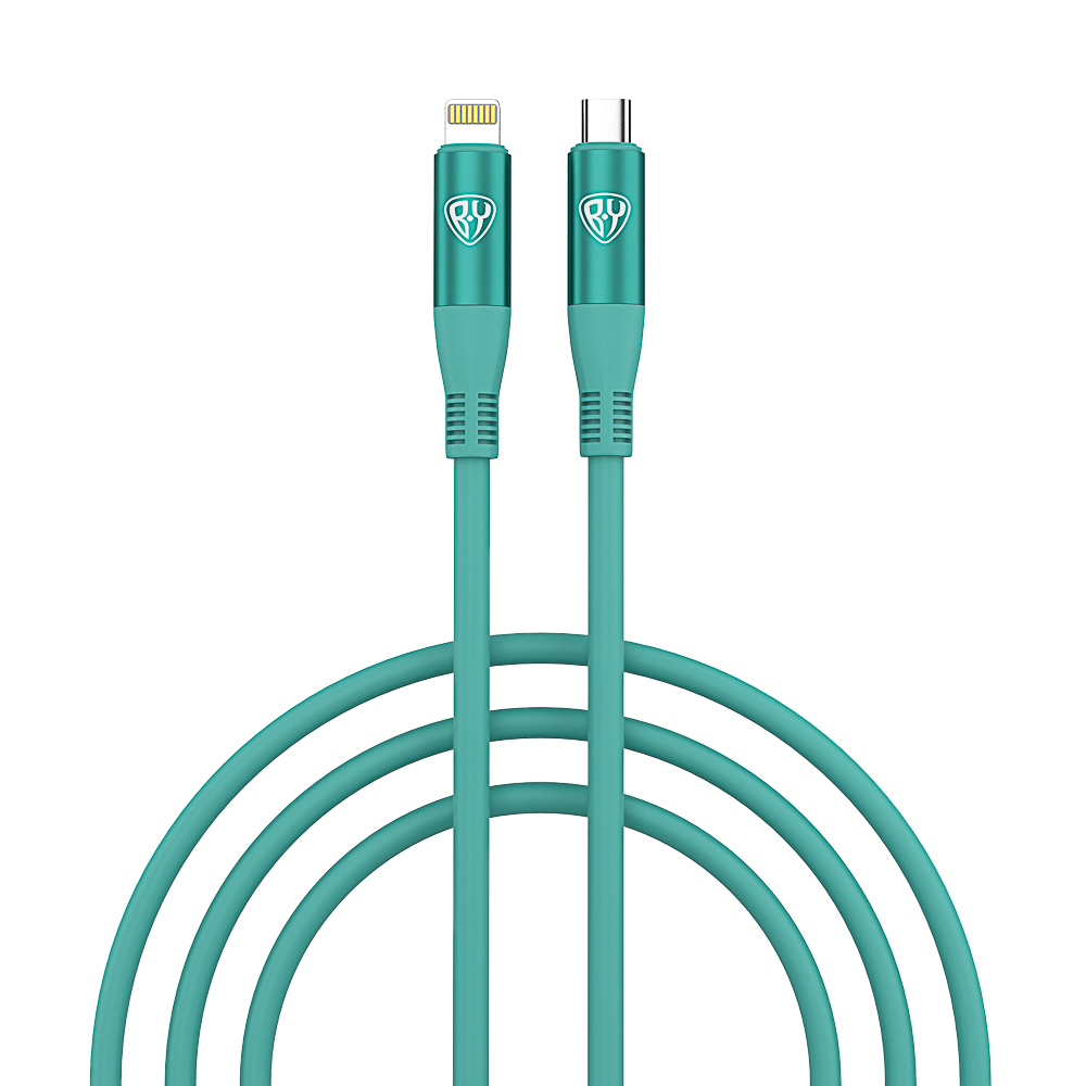 Кабель для зарядки Type C-iP BY Flexi, 1 м, 2,4 А, Быстрая зарядка 22Вт, бирюзовый, арт.№ 931-355