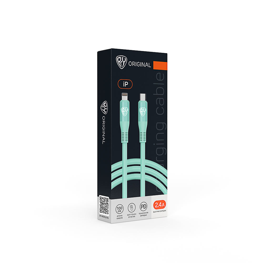 Кабель для зарядки Type C-iP BY Flexi, 1 м, 2,4 А, Быстрая зарядка 22Вт, бирюзовый, арт.№ 931-355