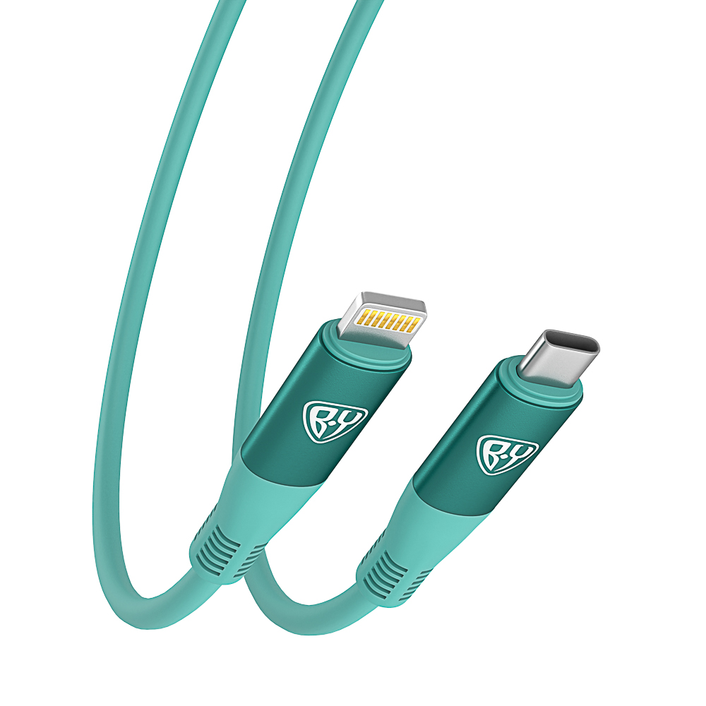 Кабель для зарядки Type C-iP BY Flexi, 1 м, 2,4 А, Быстрая зарядка 22Вт, бирюзовый, арт.№ 931-355