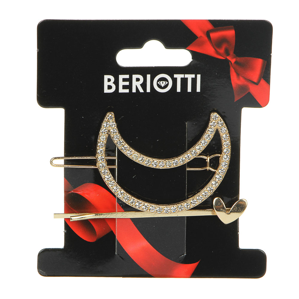 BERIOTTI Заколки 2шт, биж.сплав, пластик, 5-6,5см, 4 дизайна, ПР, арт.№ 321-301
