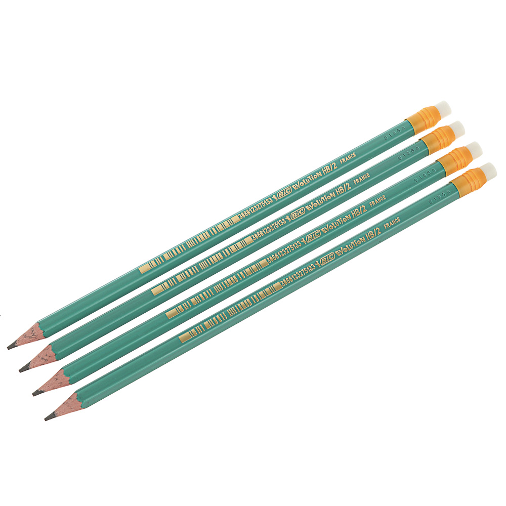 BIC Карандаши чернографитные с ластиком "Эволюшн", 4шт., пластик, зеленый корпус, блистер, 8902753, арт.№ 605-013