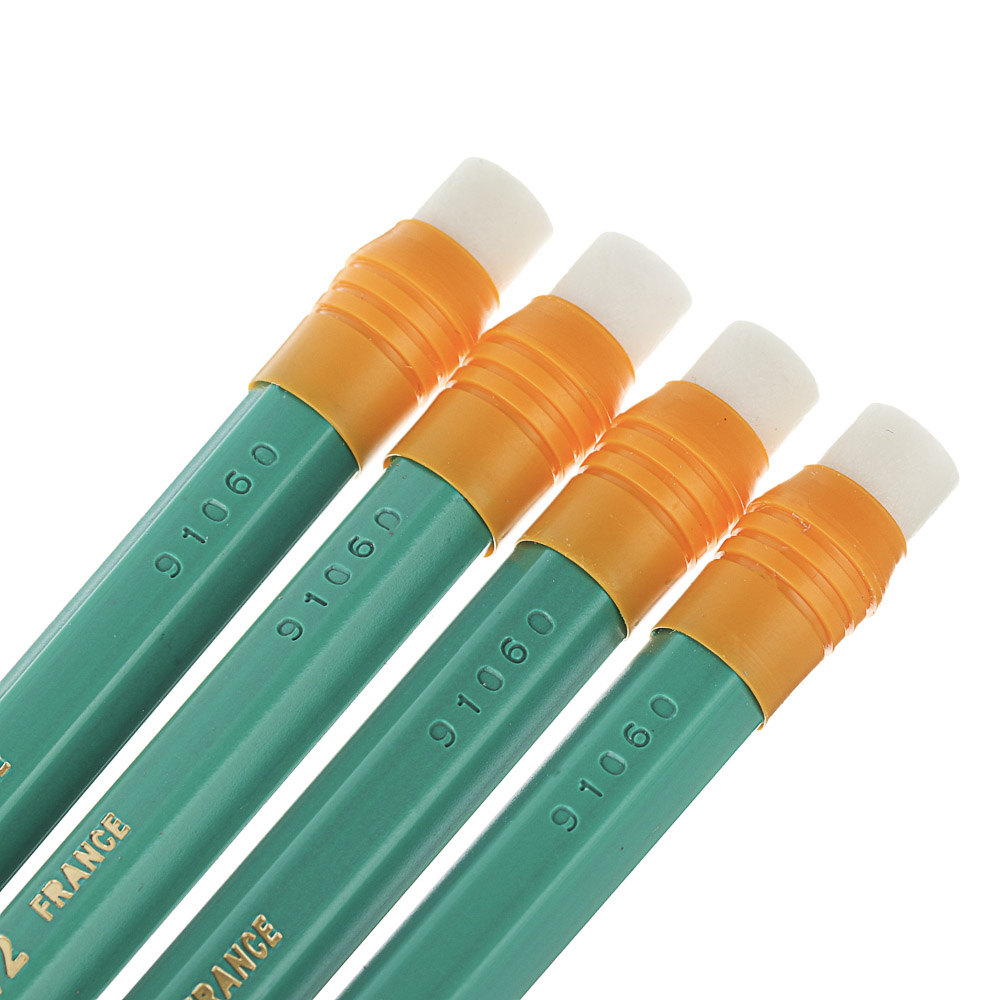 BIC Карандаши чернографитные с ластиком "Эволюшн", 4шт., пластик, зеленый корпус, блистер, 8902753, арт.№ 605-013
