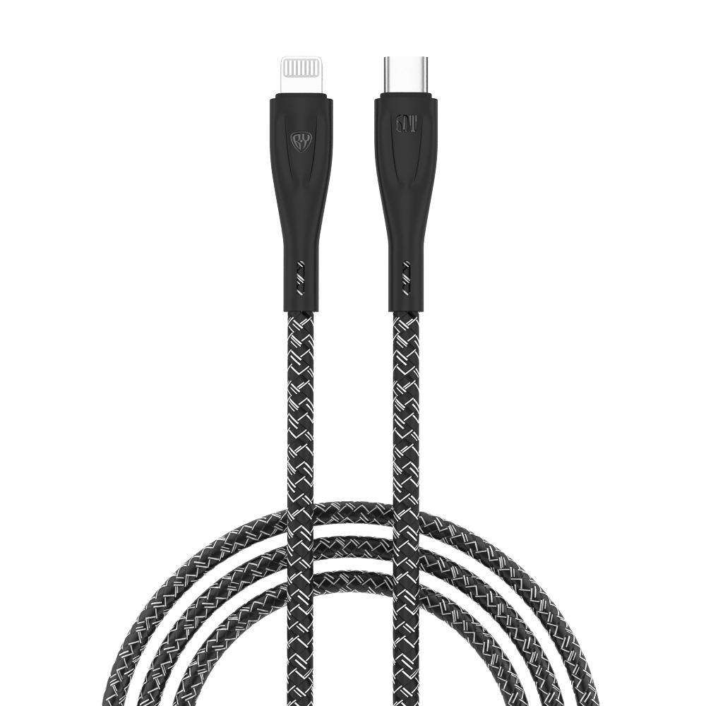Кабель для зарядки Type C-iP BY Graphic, 1м, 2,4А, быстрая зарядка PD 22Вт, черный, арт.№ 931-342