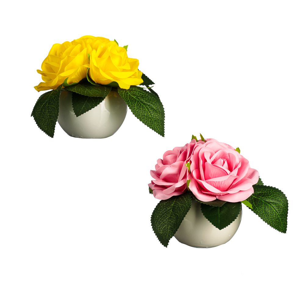 LADECOR Светильник в виде роз в керамическом горшке, 12,2x12,2x19см, 1хCR2032, 2 цвета, арт.№ 695-078