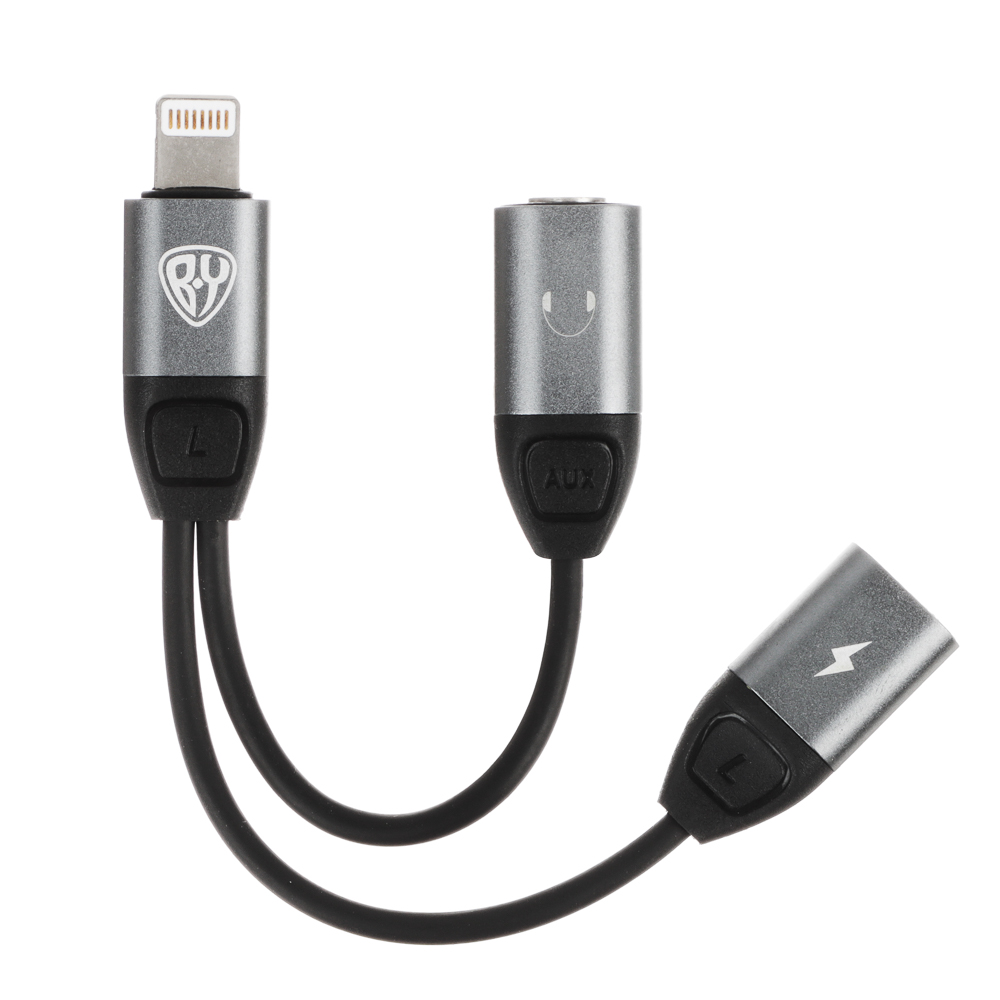 Аудио-переходник iP - mini Jack 3,5мм BY, с возможностью зарядки, арт.№ 470-095
