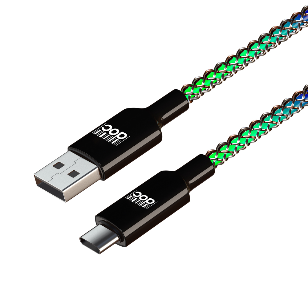 PRILUCHNIY Кабель для зарядки MAGIC LIGHT TYPE-C, 1м, 3А, Быстрая зарядка QC3.0, подсветка, арт.№ 931-409