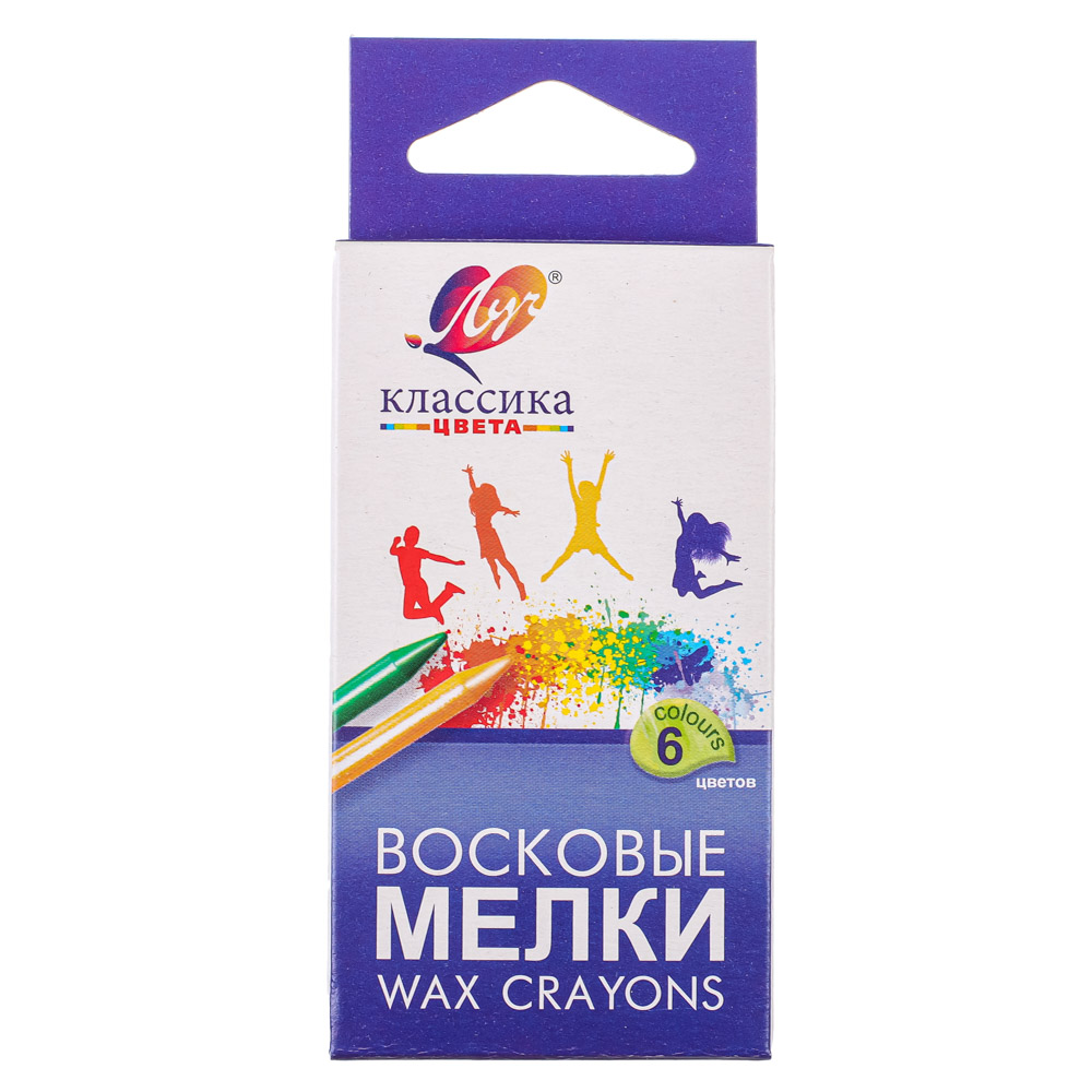 ЛУЧ Мелки восковые "Классика", 6 цветов, круглые, 9х0,8см, в картонной коробке с подвесом, арт.№ 232-017