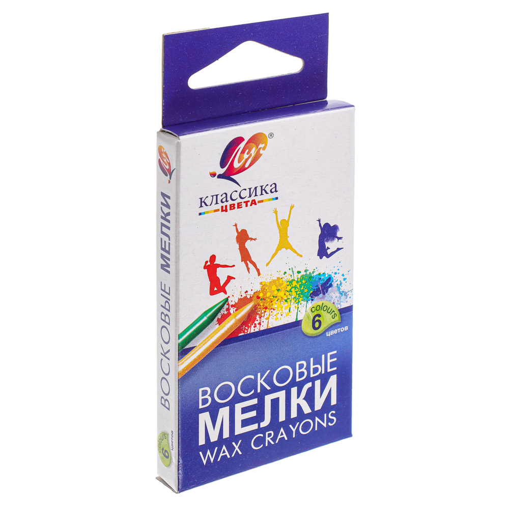 ЛУЧ Мелки восковые "Классика", 6 цветов, круглые, 9х0,8см, в картонной коробке с подвесом, арт.№ 232-017