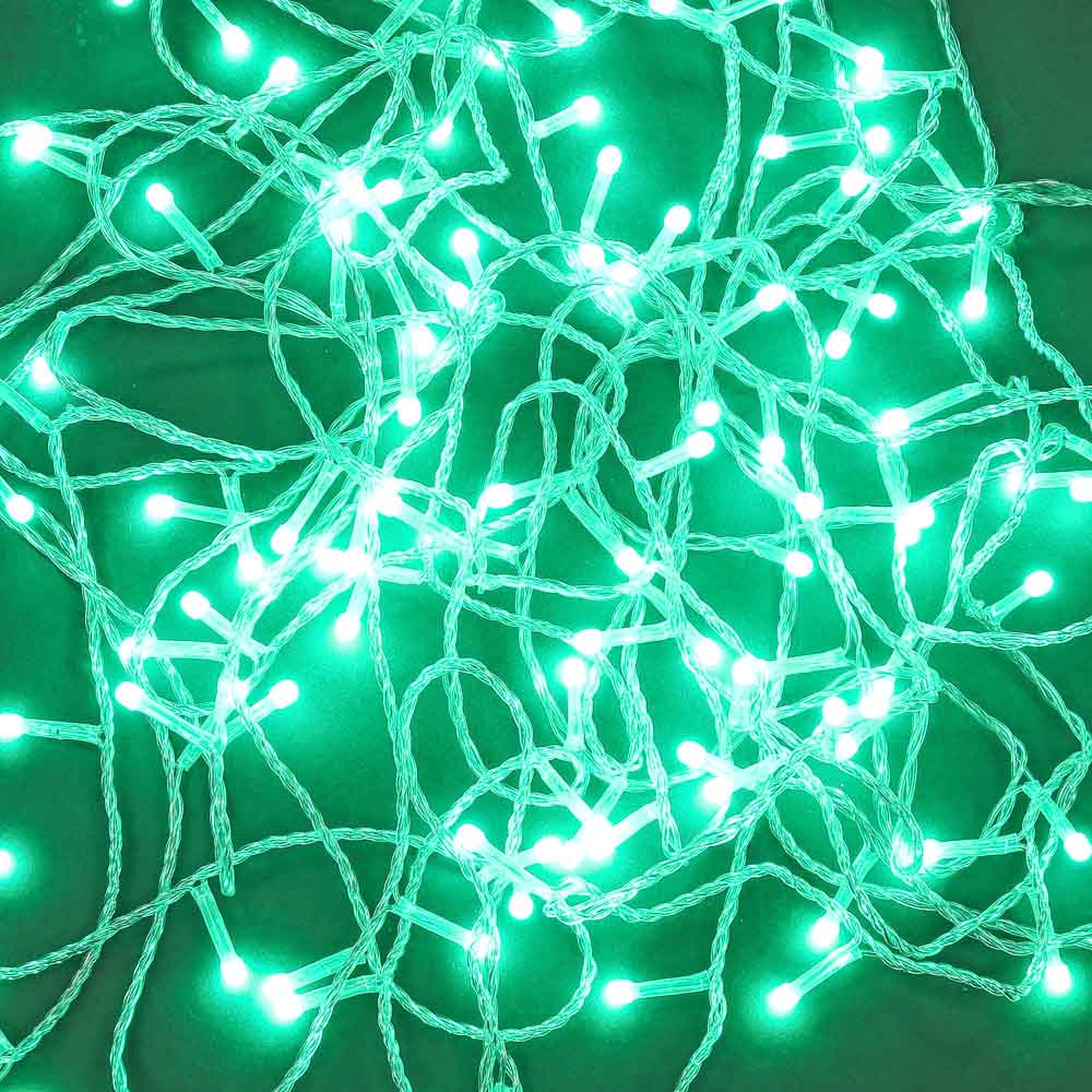 Гирлянда вьюн 10 м СНОУ БУМ, 120 LED ламп, свечение зеленым, ПВХ прозрачный, 8 режимов, 220В, арт.№ 384-157