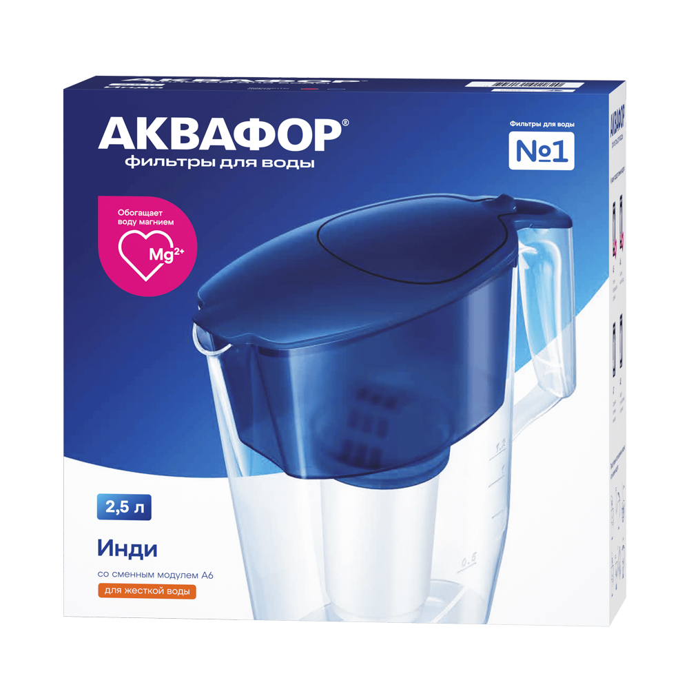 Фильтр-кувшин тм АКВАФОР Инди А6, 2,5 л, пластик, кобальт, арт.№ 413-032