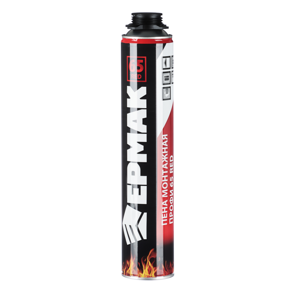 ЕРМАК Пена монтажная PROFI 65 RED fireproof огнестойкая, всесезон, 65 л, 850 г, арт.№ 469-255