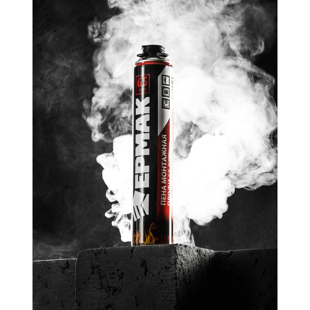 ЕРМАК Пена монтажная PROFI 65 RED fireproof огнестойкая, всесезон, 65 л, 850 г, арт.№ 469-255