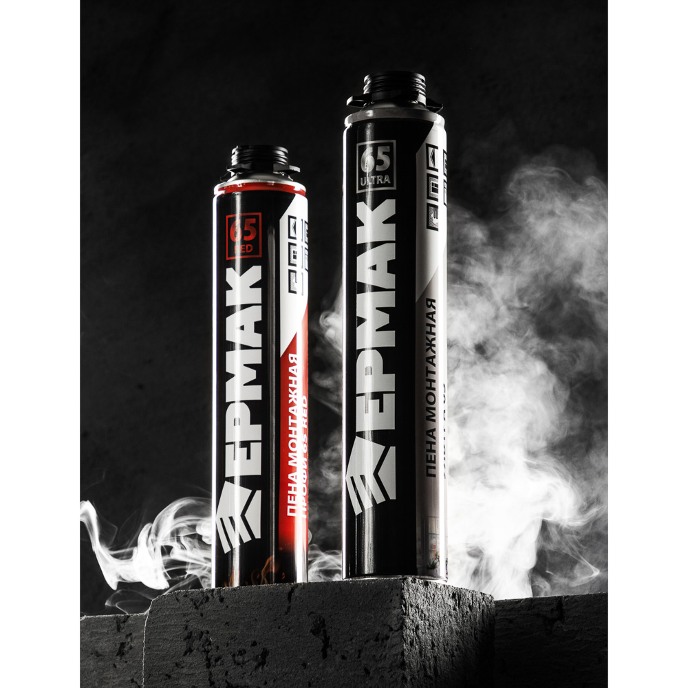 ЕРМАК Пена монтажная PROFI 65 RED fireproof огнестойкая, всесезон, 65 л, 850 г, арт.№ 469-255