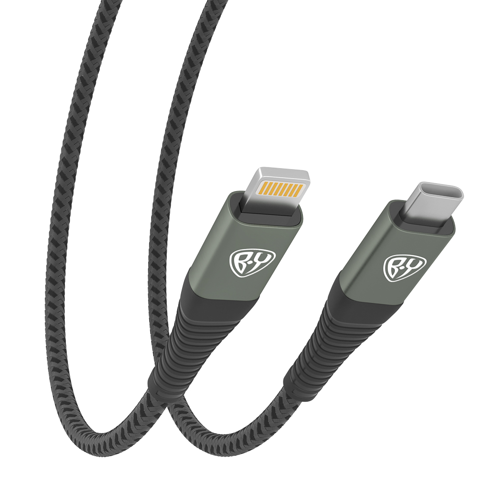 Кабель для зарядки Type C-iP BY Shark, 1м, 2,4А, быстрая зарядка PD 22Вт, серый, арт.№ 931-340