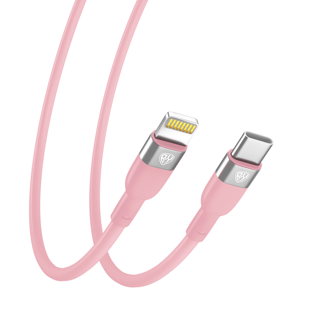 Кабель для зарядки Type C-iP BY Live, 1м, 2.4А, Быстрая зарядка PD 22Вт, розовый, арт.№ 931-315