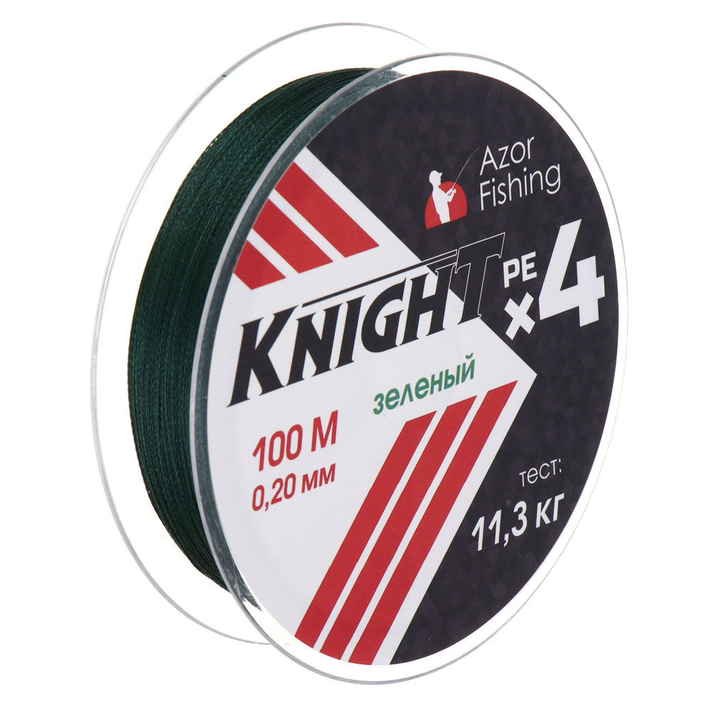 AZOR FISHING Леска плетеная PE "Найт Х4", 100м, 0,20мм, 11,3кг, зеленый, арт.№ 144-030