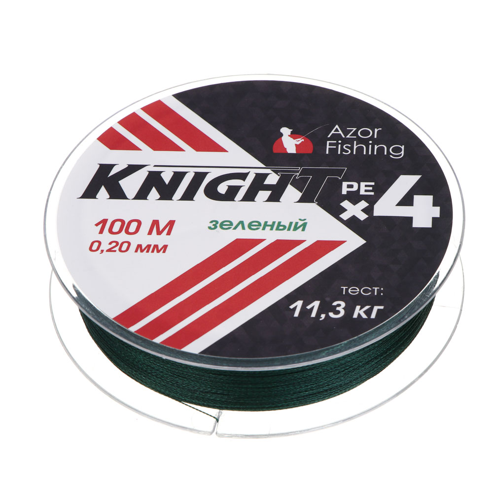 AZOR FISHING Леска плетеная PE "Найт Х4", 100м, 0,20мм, 11,3кг, зеленый, арт.№ 144-030