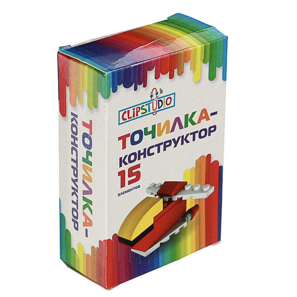 ClipStudio Точилка-конструктор в форме космического корабля, 15 дет, пластик, 9х6х3см, к/к, 2 цвета, арт.№ 576-020